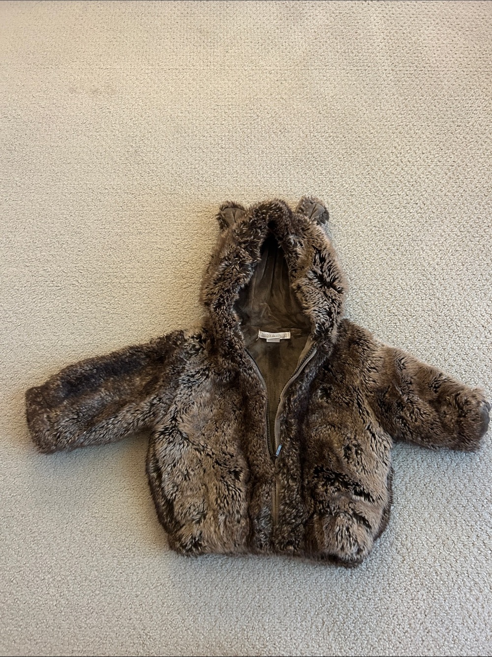 RH Baby Cozy Faux Fur Brown Baby Jacket with Hood